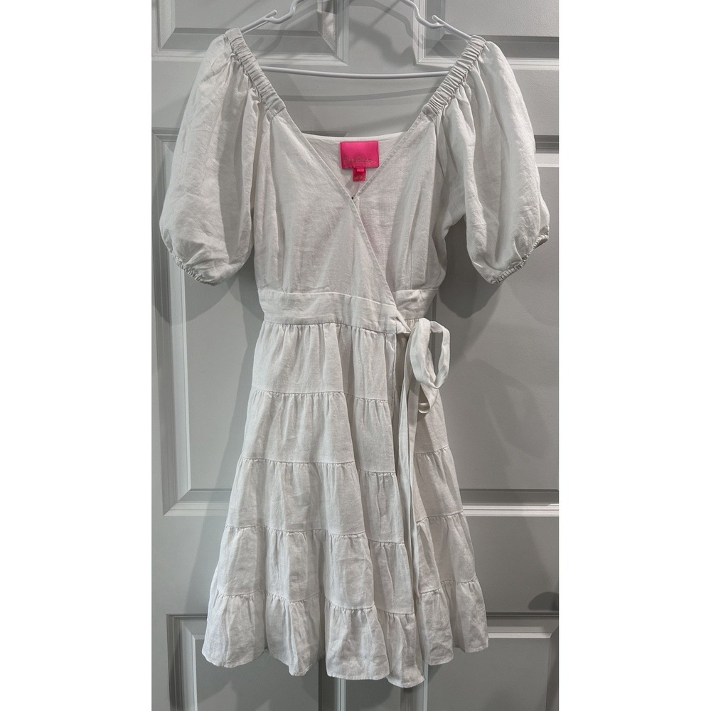 NWT Lilly Pulitzer 100% White Linen Wrap Dress Size 4 Beach Honeymoon Vacation